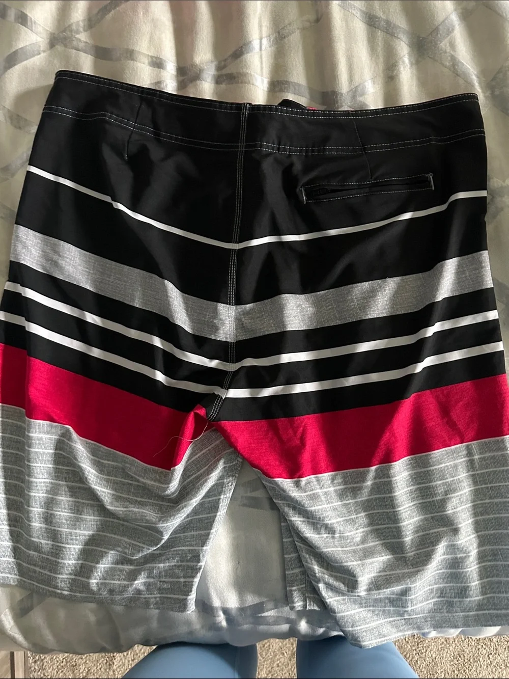 Old Navy Black, Gray & Red Striped Swim Board Shorts